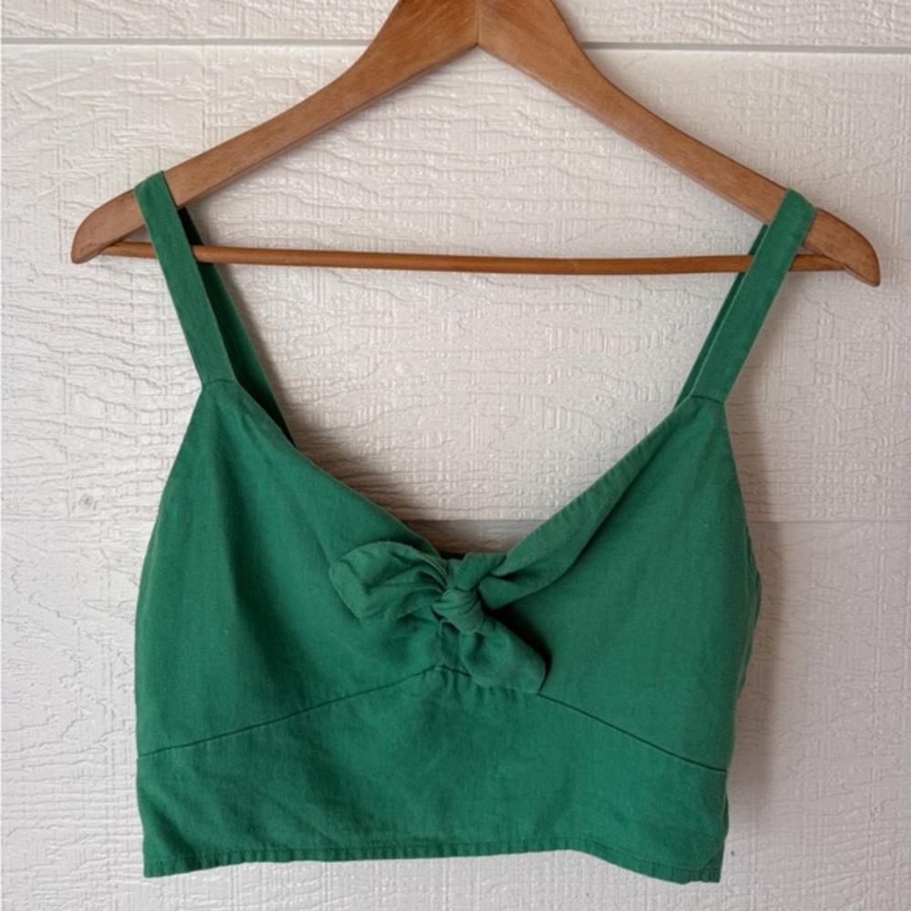 Universal Thread Green Linen Blend Tie Front Crop Top S